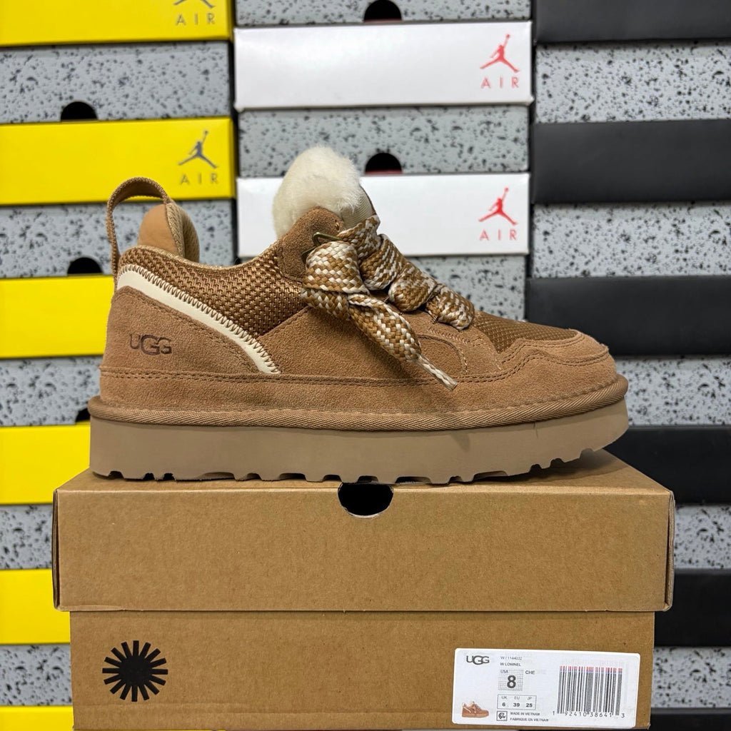 UGG Lowmel Lace-Up Sneaker – Suede & Mesh Low-Top Trainer with UGGplush Lining & Tonal Braided Laces in Chestnut
