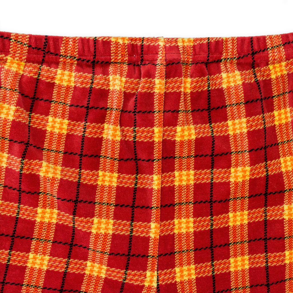 VELOUR PLAID BIKER RED SHORTS