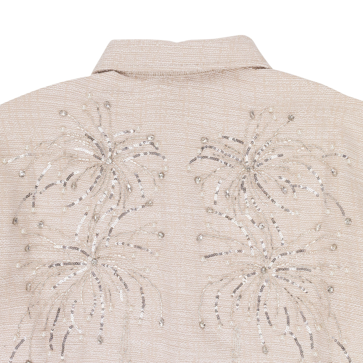 WHITE FIREWORKS BEADED DIAMOND BUTTON-DOWN SHIRT