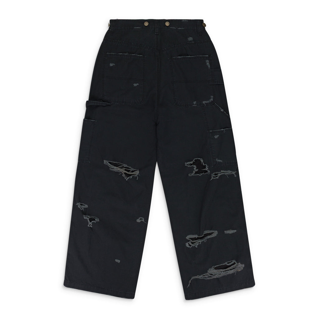 BLACK DISTRESSED PATCH WORK SWEATPANTS