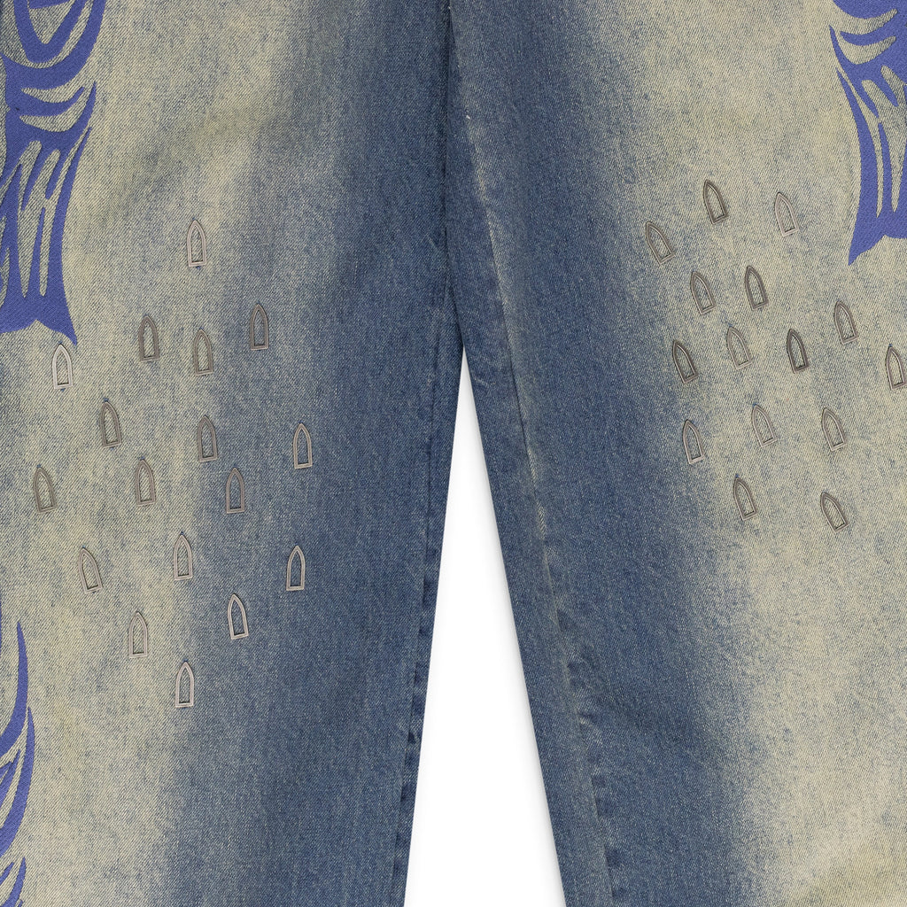INDIGO WINGED LOGO BOOTCUT JEANS