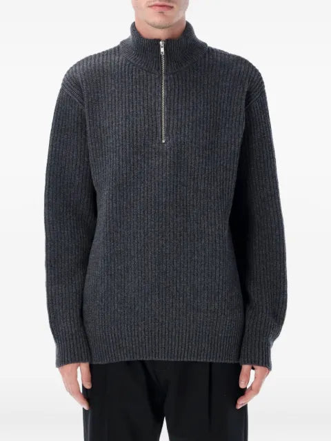 colorful standard half-zip ribbed-knit sweater