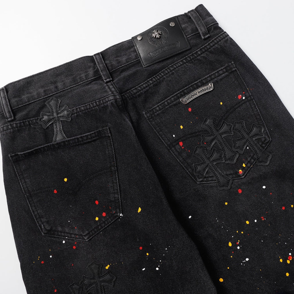 Chrome Hearts Cross Patch Embroidered & Hand-Painted Denim Shorts 9927