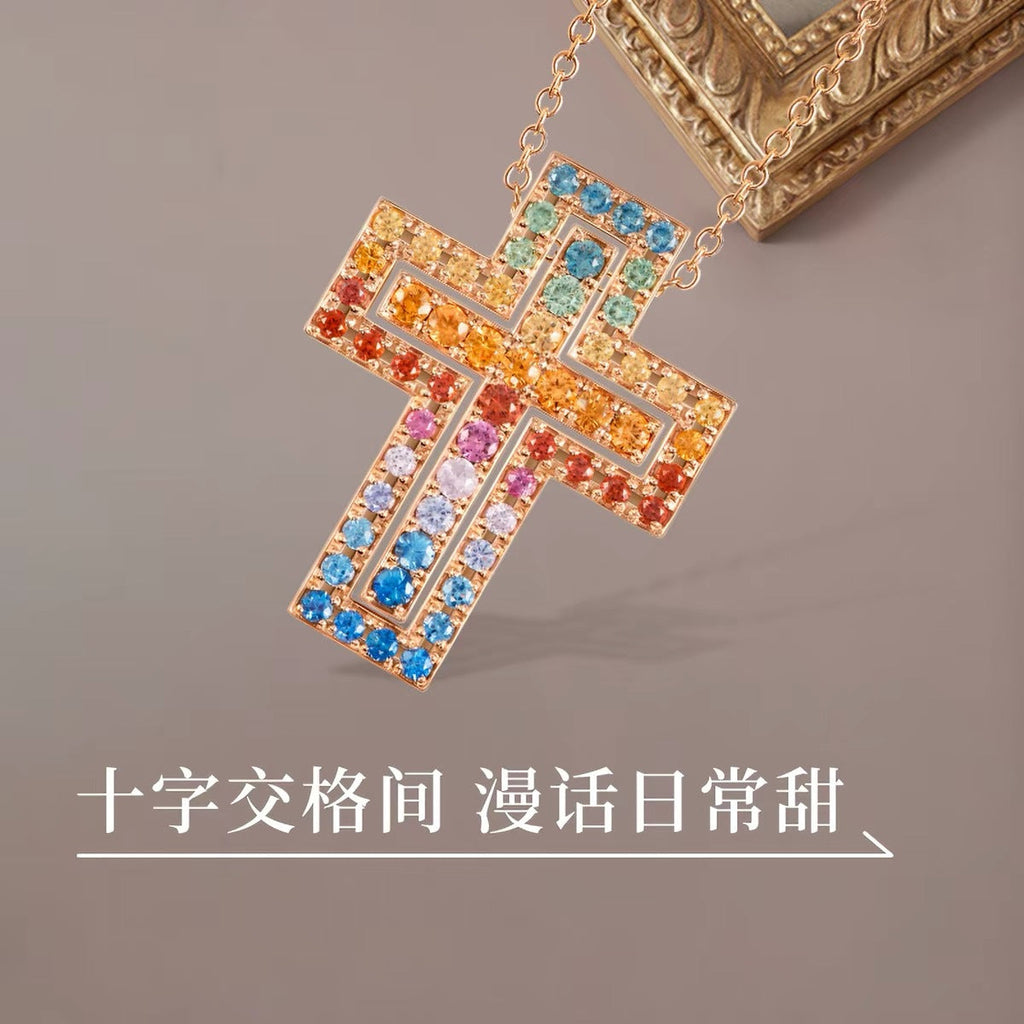 Damiani Style Cross Cubic Zirconia White-Gold-Plated Necklace