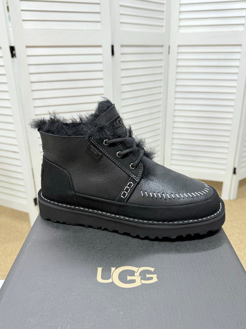 UGG Black Shearling-Collar Leather Boots
