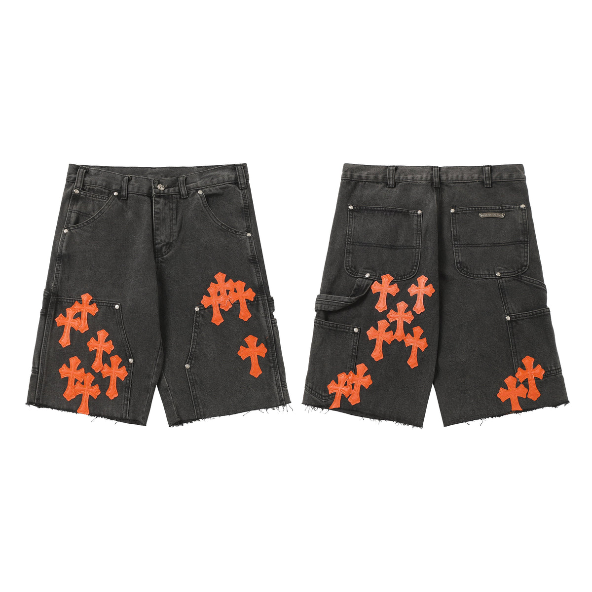 Chrome Hearts Vintage Cross Patchwork Washed Carpenter Denim Shorts 9903
