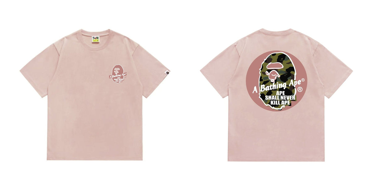 BAPE Pink Accent Ape Circle Graphic T-Shirt