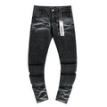 Purple Brand Paint Splatter Waxed-Look Black Jeans