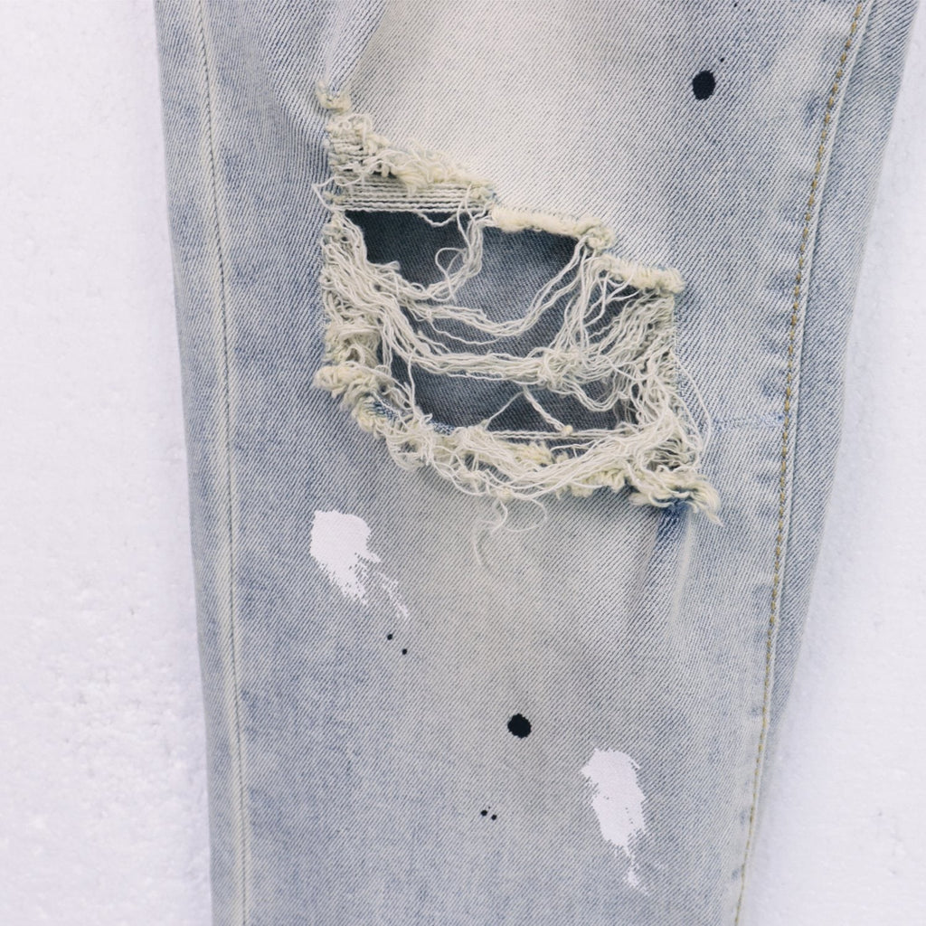 Purple Brand Light Blue Distressed Paint Splatter Jeans