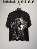 SAINT Monochrome Face Typography Graphic T-Shirt