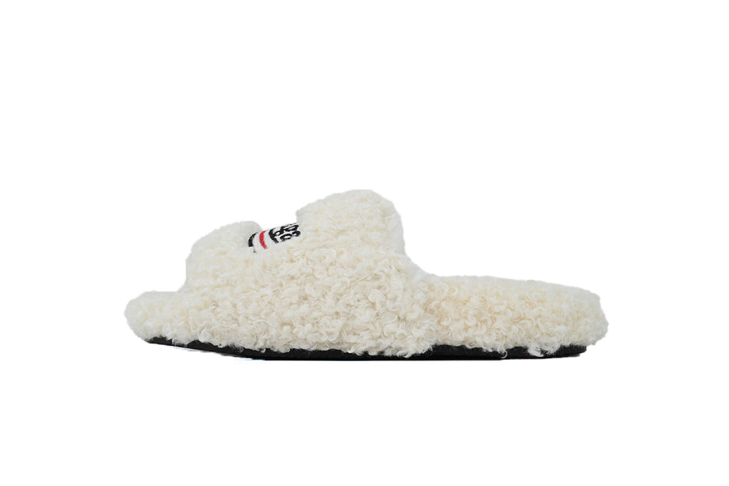 Balenciaga Coke Label Furry Slides Beige 654261 W2DO1 9796