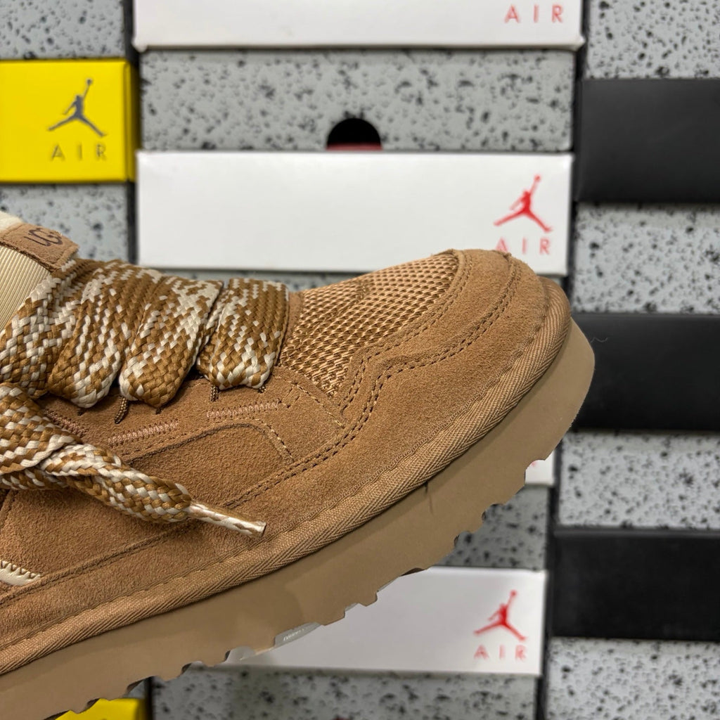 UGG Lowmel Lace-Up Sneaker – Suede & Mesh Low-Top Trainer with UGGplush Lining & Tonal Braided Laces in Chestnut