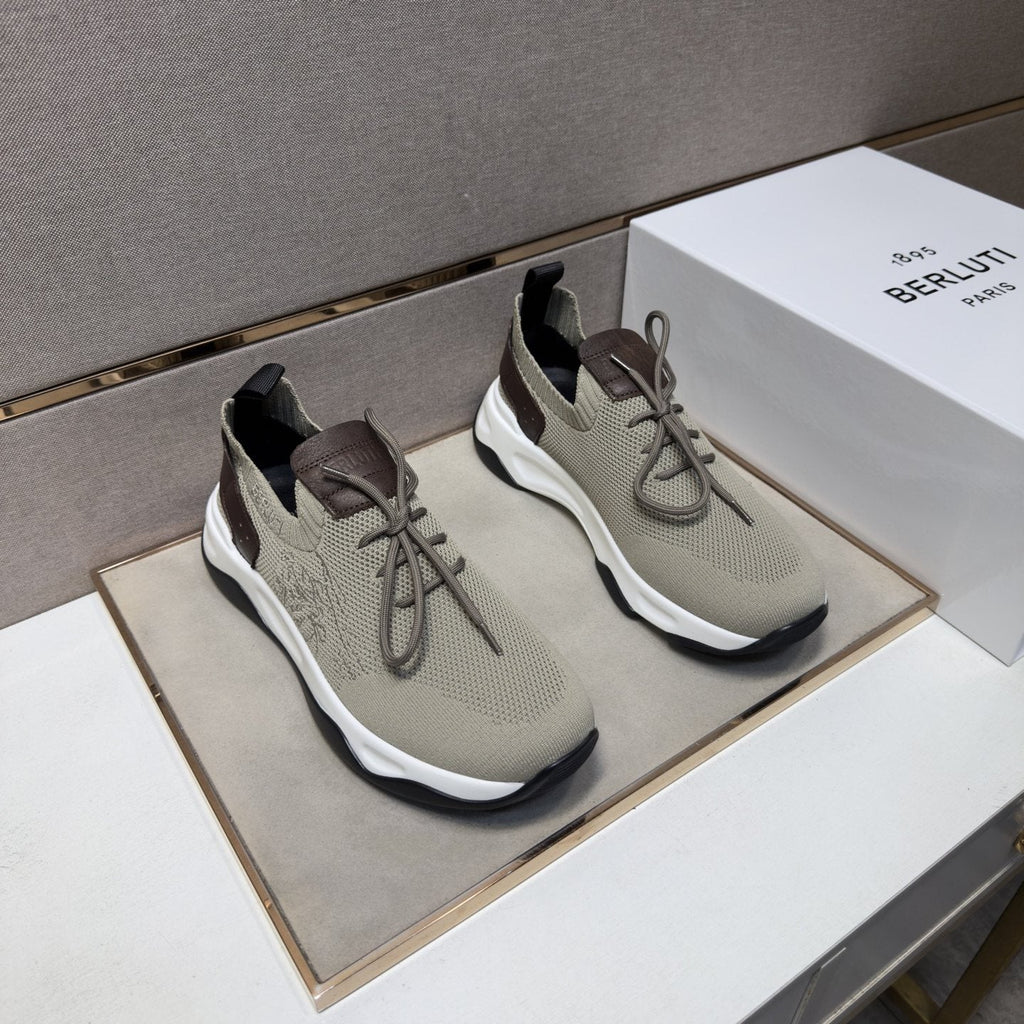 Berluti Taupe Lace-Up Sneakers