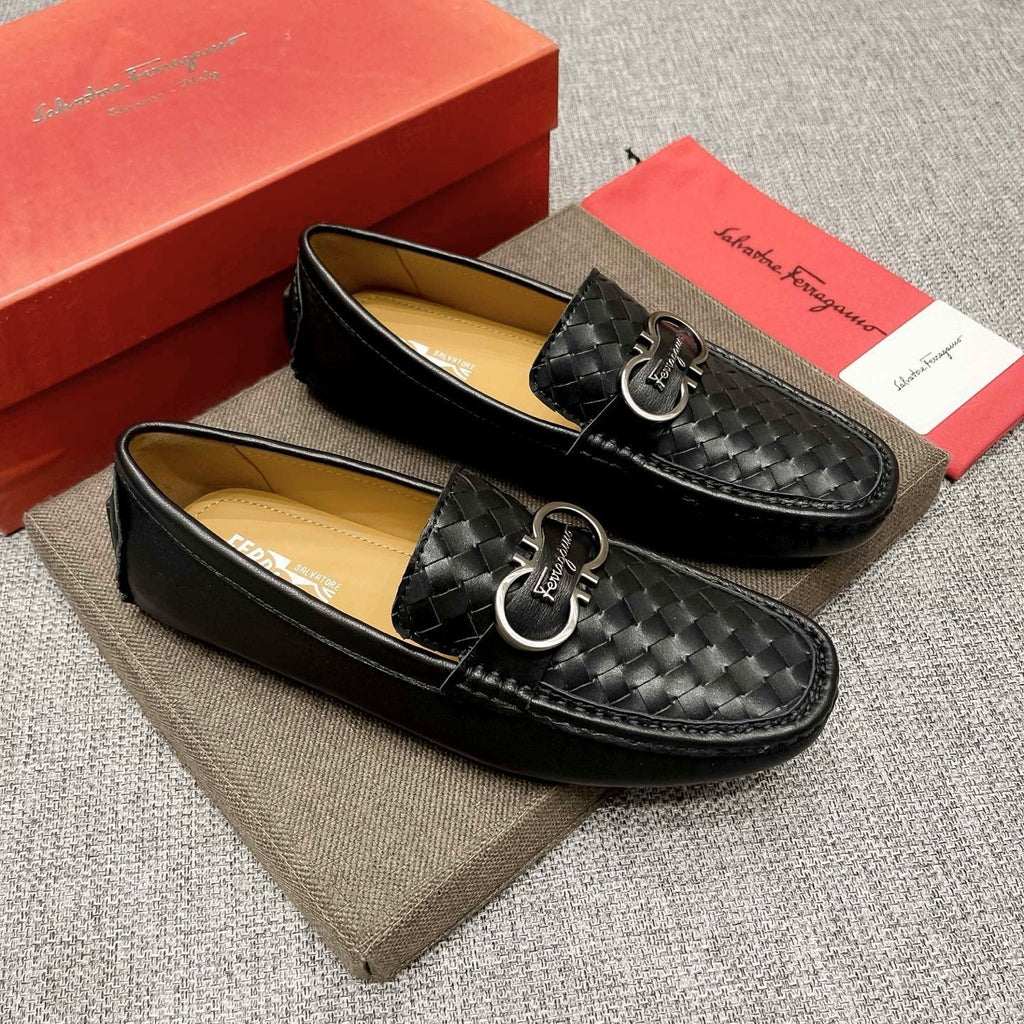 Ferragamo Black Woven Driving Loafers