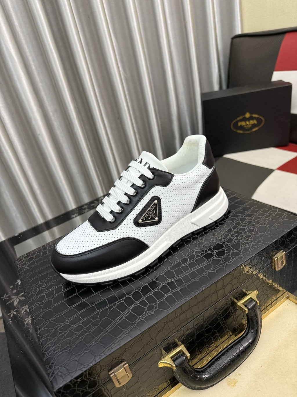 Prada Men's White and Black Low-Top Sneakers