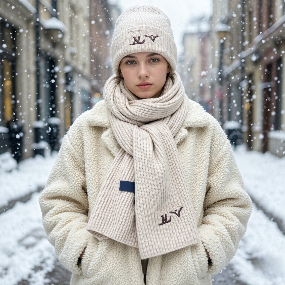 Louis Vuitton Rib-Knit Scarf & Beanie Set