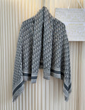 Black & Gray Patterned Fringed Shawl