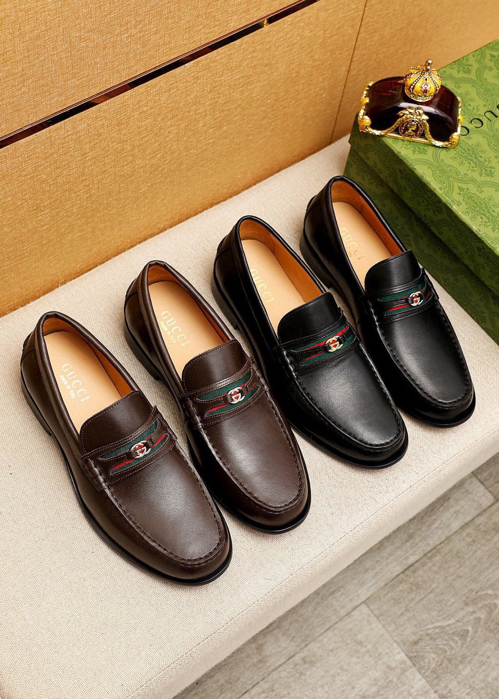 Gucci Leather Web Detail Loafers