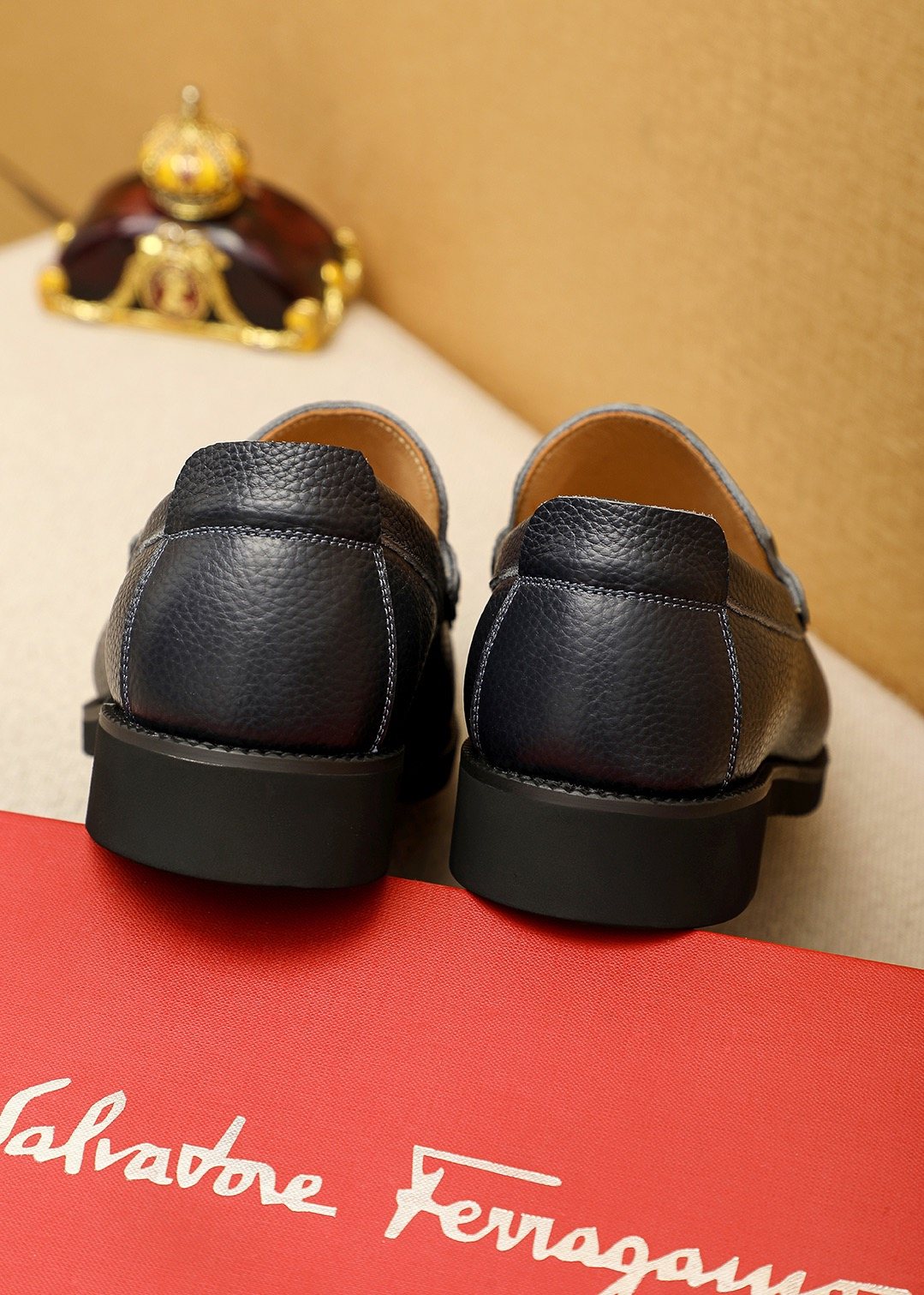 Ferragamo Black Pebble-Grain Bit Loafers