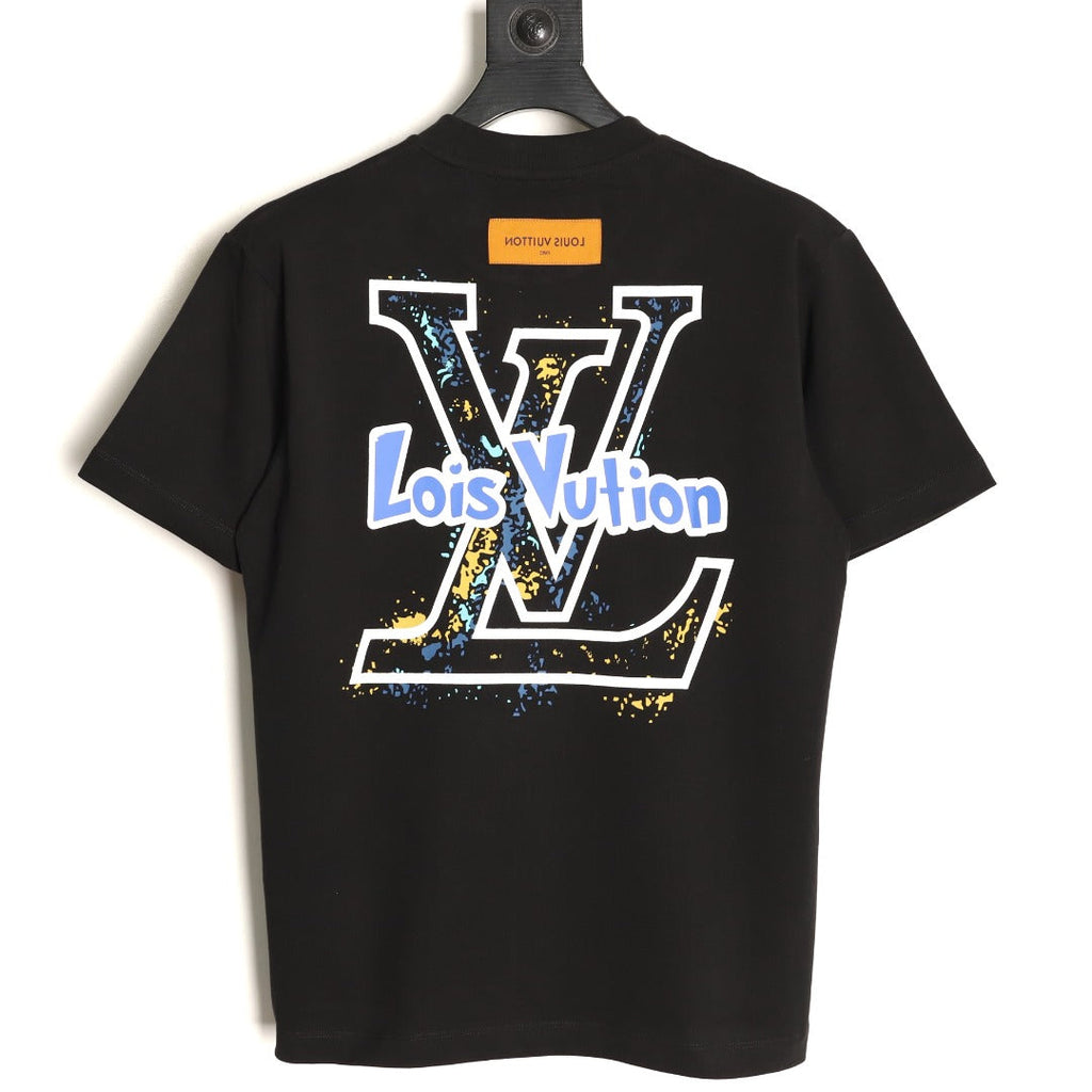 Louis Vuitton Blue-and-White Graffiti Logo T-Shirt - Black